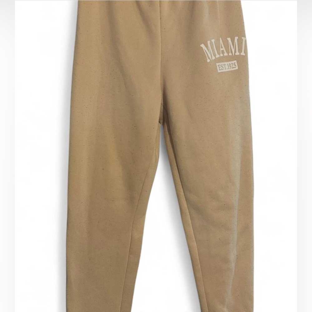 SHEIN Miami Logo Tan Sweatpants with Classic Straight-Leg Design